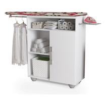 Tabua Mesa De Passar Roupa Junior Cabide 1 Porta Suporte Para Ferro Nicho Prateleiras Armário Branco
