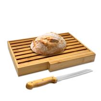 Tábua p/ Cortar Pão Migalheira Grelha Bambu C/ Faca Aço Inox