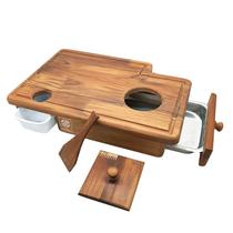Tábua para Churrasco Carne com Gaveta e Dispenser Madeira Teca 48x32cm 101 - Dorémi Grill