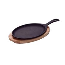 Tábua Para Churrasco Mix Gril Oval Em Ferro Fundido Com Base Em Madeira Teca Com Cabo 30, Tábua Para Churrasco Mix Gril Oval Em Ferro Fundido Com Base Em Madeira Teca Com Cabo 30,