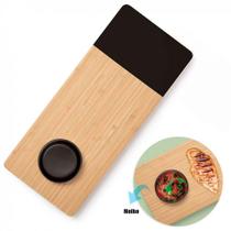 Tabua para Cortar Carne em Bambu Detalhe Preto com Recipiente em Porcelana Mor