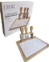 Tábua Para Queijo Kit 4 peças Bambú e Cerâmica Lyor