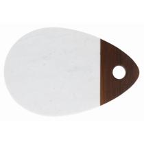 Tábua para Servir em Mármore Branco e Madeira 30,5cm Oval Petiscos Frios Entradas Oxford