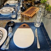 Tábua Para Servir Em Mármore e Madeira Oval Oxford - Un