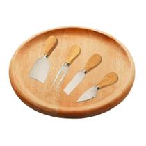 Tábua Petisqueira com Facas para Queijos 5 Peças Aço Inox Bambu