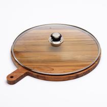 Tábua Pizza 35cm Tampa Vidro Madeira Teca Redonda Monte Novo Tábua Pizza 35cm Tampa Vidro Madeira Teca Redonda Monte Novo