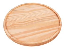 Tábua Redonda para Servir ou Cortar Pizza 38x2cm com Rebaixe 1x35cm em Madeira de Pinus