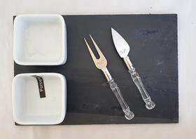 Tabua retangular ardósia 20x30 cm kit para queijos, frios e pastas 5 peças