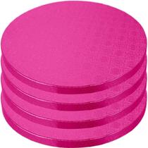 Tábuas de bolo PixiPy, pacote com 4 tambores de bolo redondos reutilizáveis rosa de 30 cm