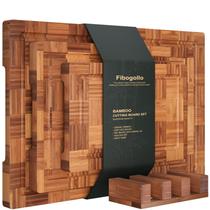 Tábuas de corte Fibogollo Bamboo com sulco de suco com suporte para 3 unidades