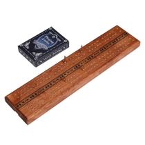 Tabuleiro Cribbage STERLING Games de madeira de 30 cm com cartas de baralho Tabuleiro Cribbage STERLING Games de madeira de 30 cm com cartas de baralho