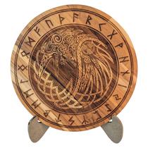 Tabuleiro De Leitura Rúnica Com Corvo De Odin Em Madeira