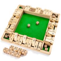 Tabuleiro de madeira Shut The Box Game Ropoda de 4 lados de 30 cm com 8 dados