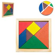 Tabuleiro didatico educativo quebra cabeca de encaixe geometrico de madeira 8 pecas 11,5x11,5cm