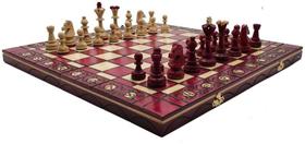 Tabuleiro e Peças de Xadrez de Madeira Artesanal - Presente ideal (40 cm VERMELHO) - Chess and games shop Muba