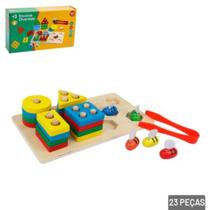 Tabuleiro Educativo 23 Peças Formas Geométricas com Pinça e Abelhas Tabuleiro Educativo 23 Peças Formas Geométricas com Pinça e Abelhas