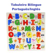 Tabuleiro Educativo Alfabeto de Madeira Português e Inglês 28 peças Jogo:Bilingue Alfabeto Tabuleiro Educativo Alfabeto de Madeira Português e Inglês 28 peças Jogo:Bilingue Alfabeto