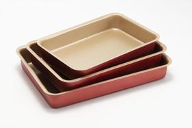 Tabuleiro Jogo Conjunto de Assadeiras 3 Peças Antiaderente TEFLON Cereja e Bege