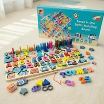 Tabuleiro Montessori Atividades Pescaria Encaixe Números Letras Brinquedo Educativo MDF 133 peças