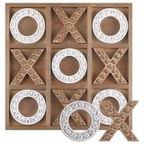 Tabuleiro Tic Tac Toe Game Rotatingpals de madeira rústica de 27 cm