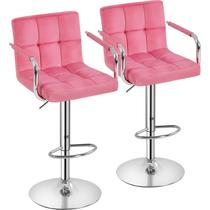 Taburete de Bar Yaheetech Terciopelo Giratorio Ajustable Rosa 92-113 cm
