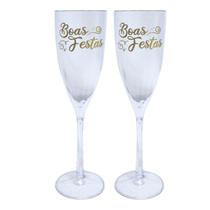 Taça Acrílica Champanhe 180ml Especial Boas Festas Kit 2pçs