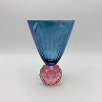 Taça Azul com Base Geométrica Rosa 300ml