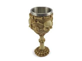 Taça Cálice Em Aço Inox e Resina 6 Caveiras Osso Crânio Medieval Rock Colecionável Decorativo Coquetel Cerveja