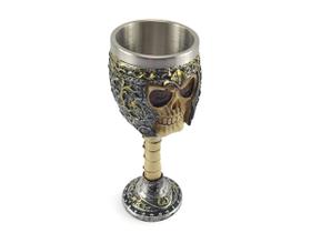 Taça Cálice Em Aço Inox e Resina Crânio Medieval Caveira Guerreiro Osso Rock Colecionável Coquetel Cerveja Decorativo Taça Cálice Em Aço Inox e Resina Crânio Medieval Caveira Guerreiro Osso Rock Colecionável Coquetel Cerveja Decorativo