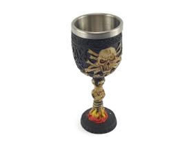Taça Cálice Em Aço Inox e Resina Crânio Medieval Caveira Pirata Osso Rock Colecionável Coquetel Cerveja Decorativo