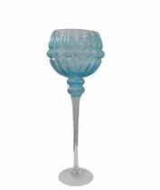 Taça Castiçal Vidro Lapidado Azul 42 X 15 Cm