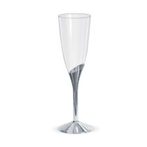 Taça champagne base prata 135ml c/ 06 unid - Silver Plastic