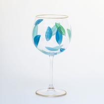 Taça Cristal Gin Pintada à Mão Folhagem Verde e Azul