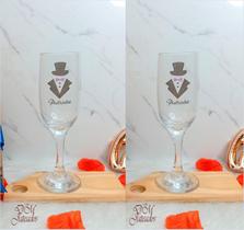 Taça de Champanhe em vidro com caixa presente convite casamento batismo padrinhos e madrinha - dm jateados