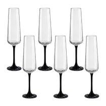 Taça de Cristal Bohemia Para Champanhe 200 ml Preta Sandra 6 Peças