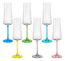 Taça De Cristal Bohemia Para Champanhe 210 Ml Colorida Xtra 6 Peças Taça De Cristal Bohemia Para Champanhe 210 Ml Colorida Xtra 6 Peças