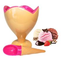 Taça de sobremesa rosa redonda em formato de casquinha de sorvete para sorvetes e doces - individual