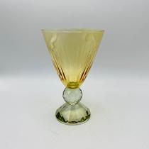 Taça de Vidro Âmbar com Base Verde Lapidada 18x13cm 300ml
