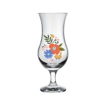 Taça de vidro coquetel decorada com flores para drinks decorativa 355ml transparente com flor vinho