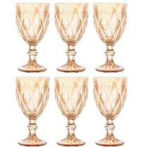 Taça de Vidro Diamond Ambar 330ml Metalizada Elegante Para água Suco Vinho Bebidas Drinks Mesa posta