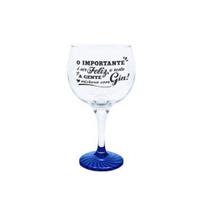 Taça de vidro para gin base azul e preta O importante é ser feliz 600 ml - Medieval Store - Medieval Store