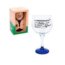Taça de vidro para gin base azul e preta O importante é ser feliz 600 ml