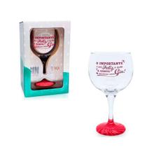 Taça de vidro para gin base vermelha O importante é ser feliz 600 ml