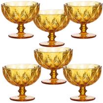 Taça de Vidro para Sobremesa Diamond Âmbar 325ml 6 Unid Vidro Luxuoso Ondulado Dourado