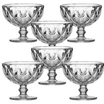 Taça de Vidro para Sobremesa Diamond Fumê 325ml 6 Unid Vidro Luxuoso Ondulado Dourado