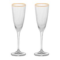 Taça de Vidro Wolff Para Champanhe 300 ml Borda Dourada Lines 2 Peças