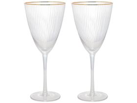 Taça de Vidro Wolff Para Vinho 400 ml Borda Dourada Lines 2 Peças