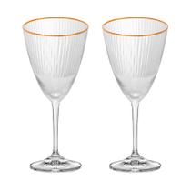 Taça de Vidro Wolff Para Vinho 400 ml Borda Dourada Lines 2 Peças Taça de Vidro Wolff Para Vinho 400 ml Borda Dourada Lines 2 Peças