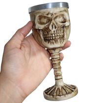 Taça de Vinho Cálice Crânio Caveira Medieval resina e aluminio decoração casa bar rock