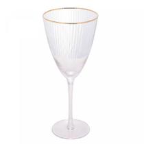 Taça de Vinho com Borda Dourada Lines Vidro Transparente 400ml Wolff